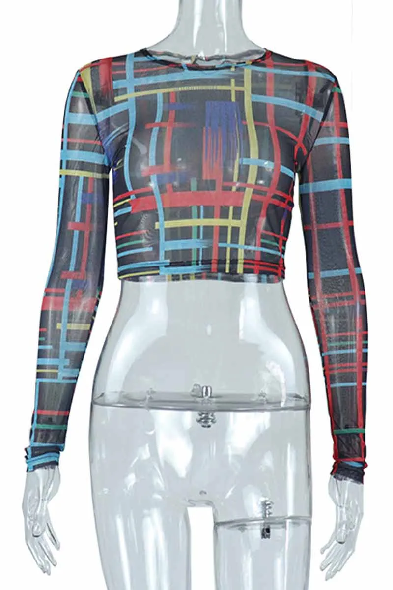 TH854 Mesh Round Neck Crop Top