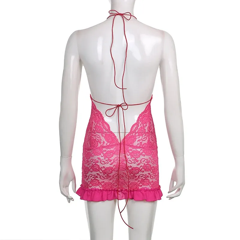 THAT'S HOT Lace-Up Mini Halter Dress