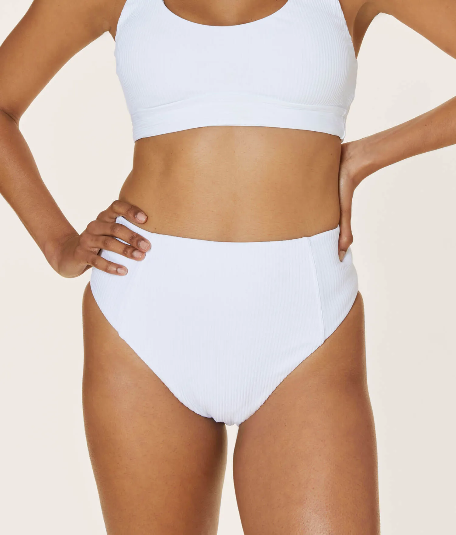 The High Waisted Cheeky Bottom - Ribbed - White