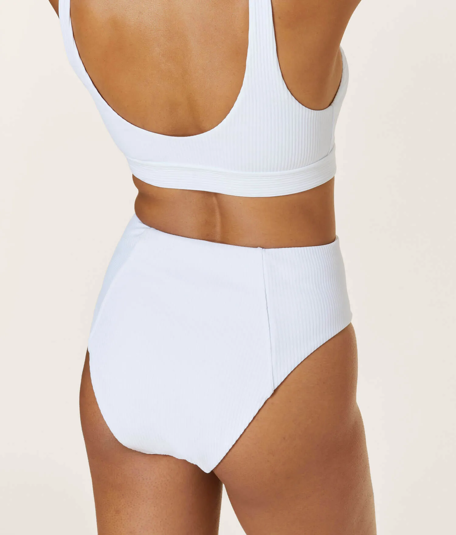 The High Waisted Cheeky Bottom - Ribbed - White