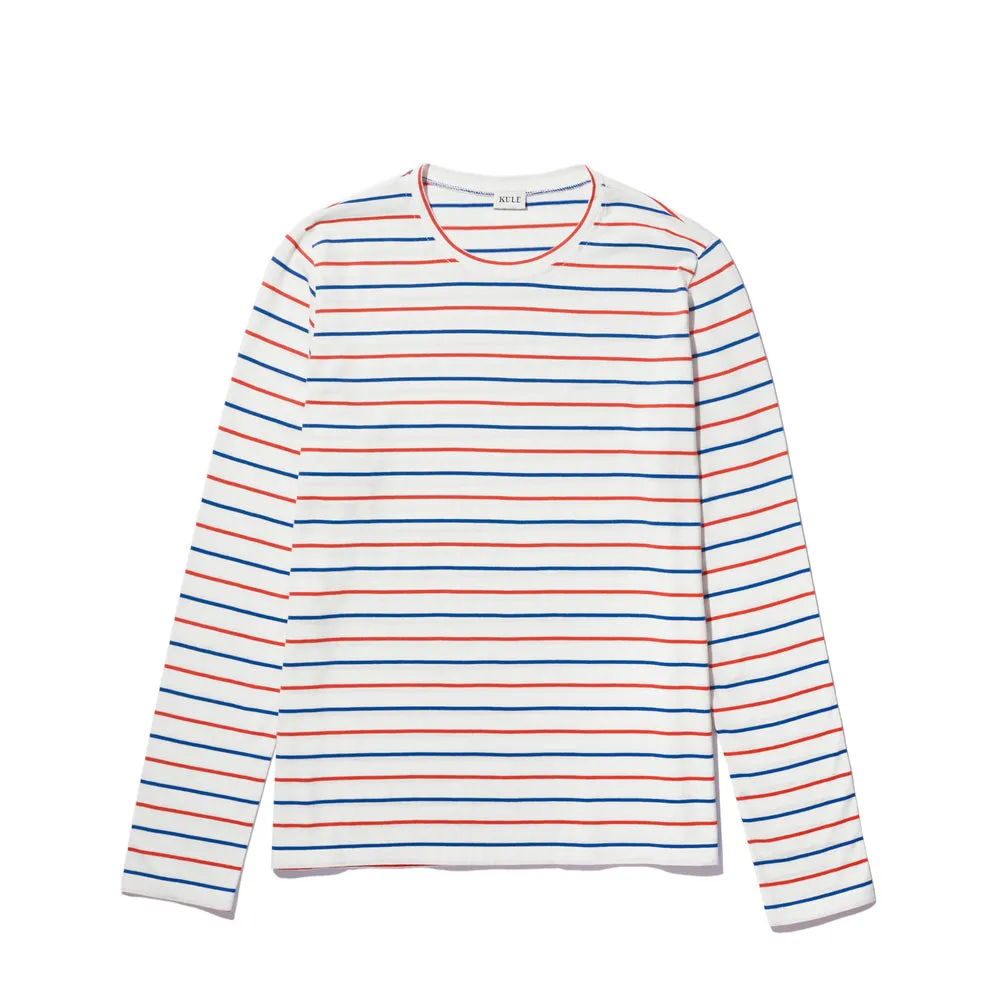 The Modern Long - White/Blue/Poppy Pinstripe