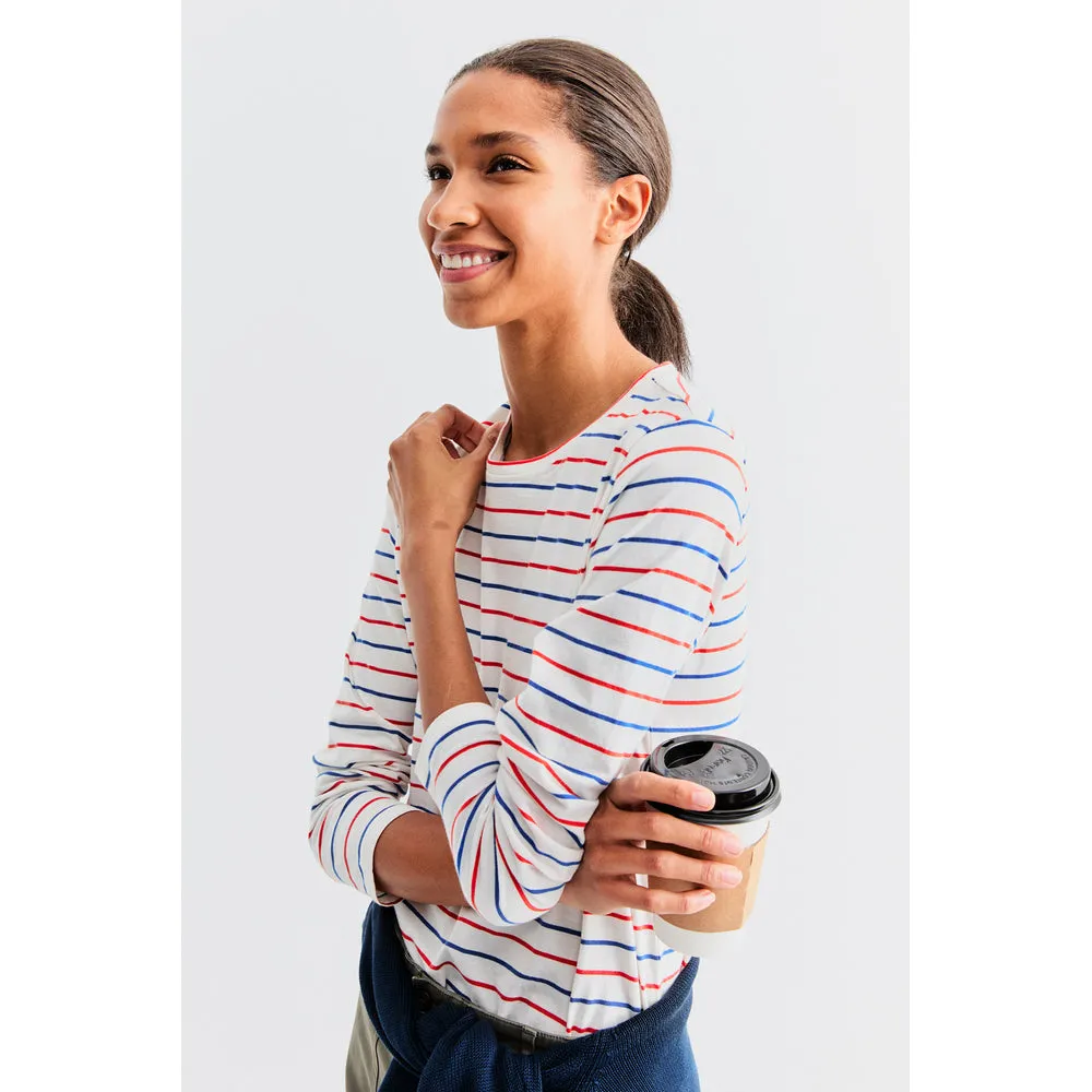 The Modern Long - White/Blue/Poppy Pinstripe