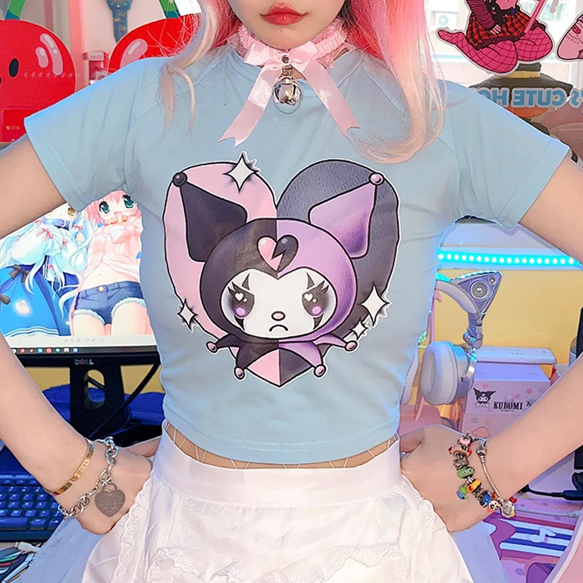 themeisles Kuromi Evil Jester Soft Blue Crop Top