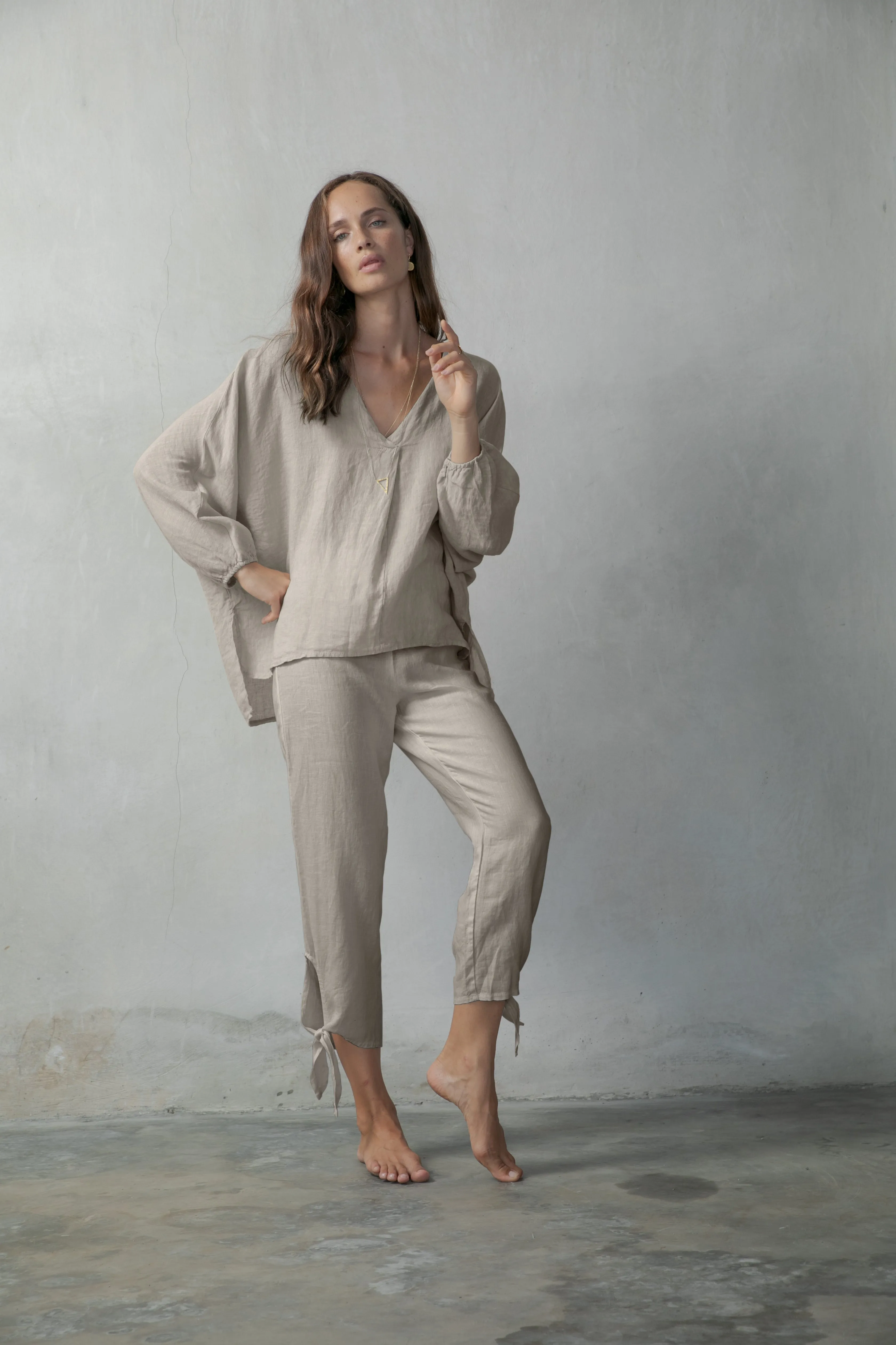 Tie Knot Capri Pants Oatmeal