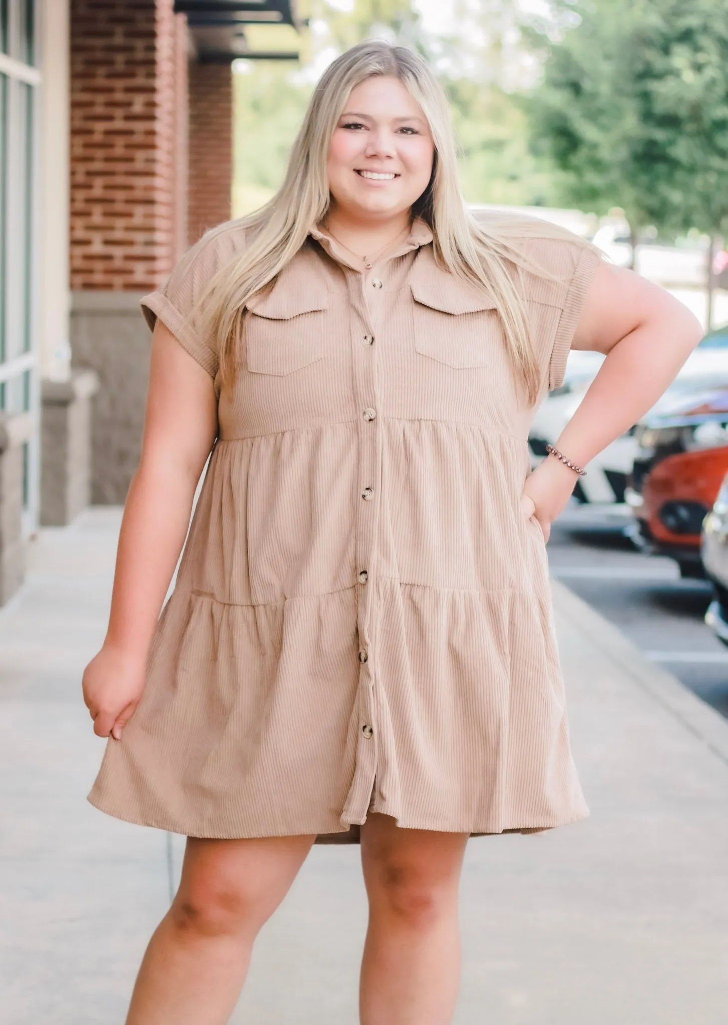Tiering Up Button Down Corduroy Dress