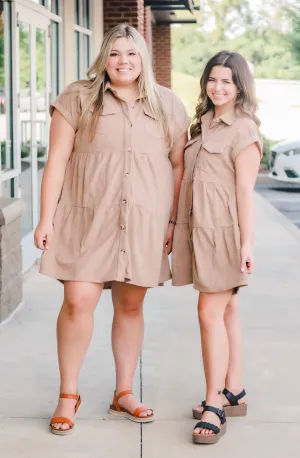 Tiering Up Button Down Corduroy Dress