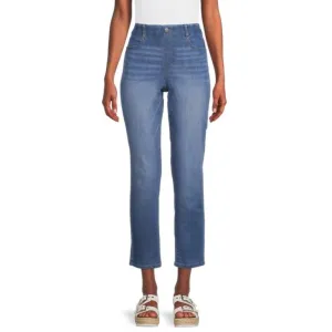 Time and Tru Women's Mid Rise  Straight Pull On Jeans