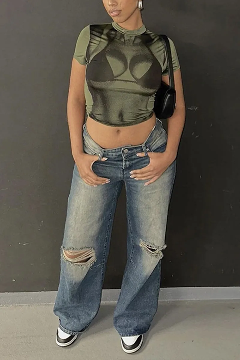 TJ658 Graphic Crop Top