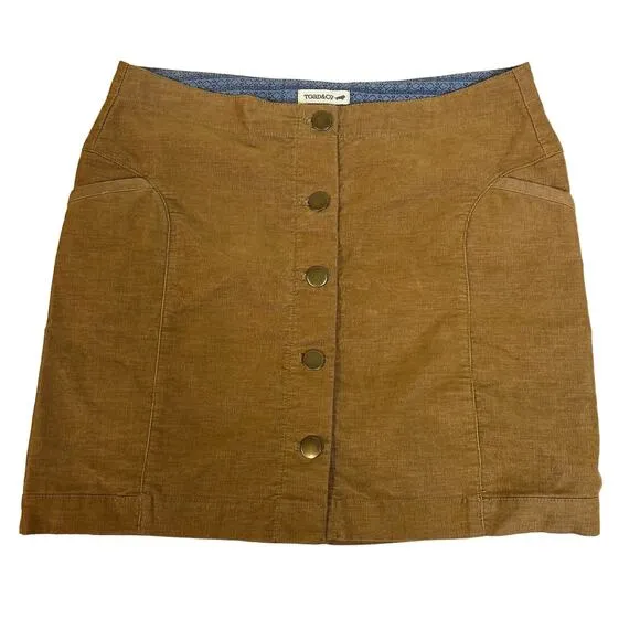 Toad &amp; Co Fall Corduroy Short Skirt Button Down Organic Camel Brown Size 6