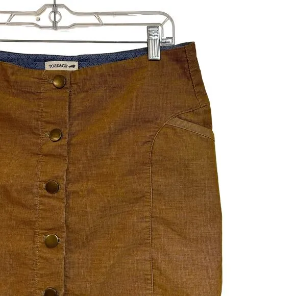 Toad &amp; Co Fall Corduroy Short Skirt Button Down Organic Camel Brown Size 6