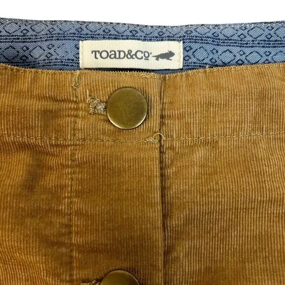 Toad &amp; Co Fall Corduroy Short Skirt Button Down Organic Camel Brown Size 6