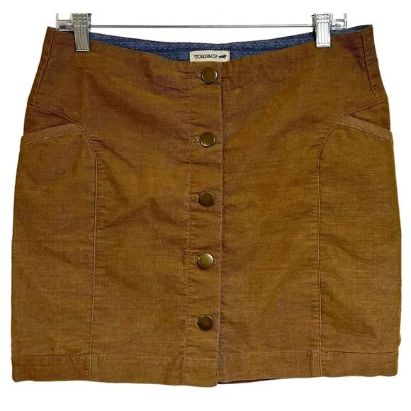 Toad &amp; Co Fall Corduroy Short Skirt Button Down Organic Camel Brown Size 6