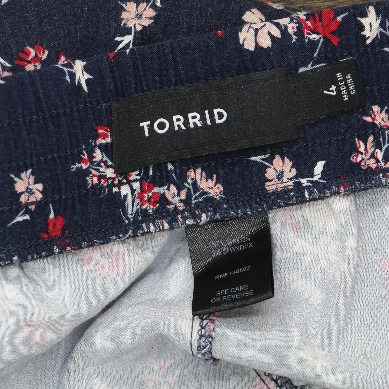 Torrid Womens Plus Size Ruched Leg Elastic Waist Pants Blue Multi 4