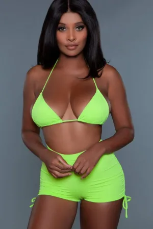 Triangle Bikini Top With High Waisted Boyshorts Set