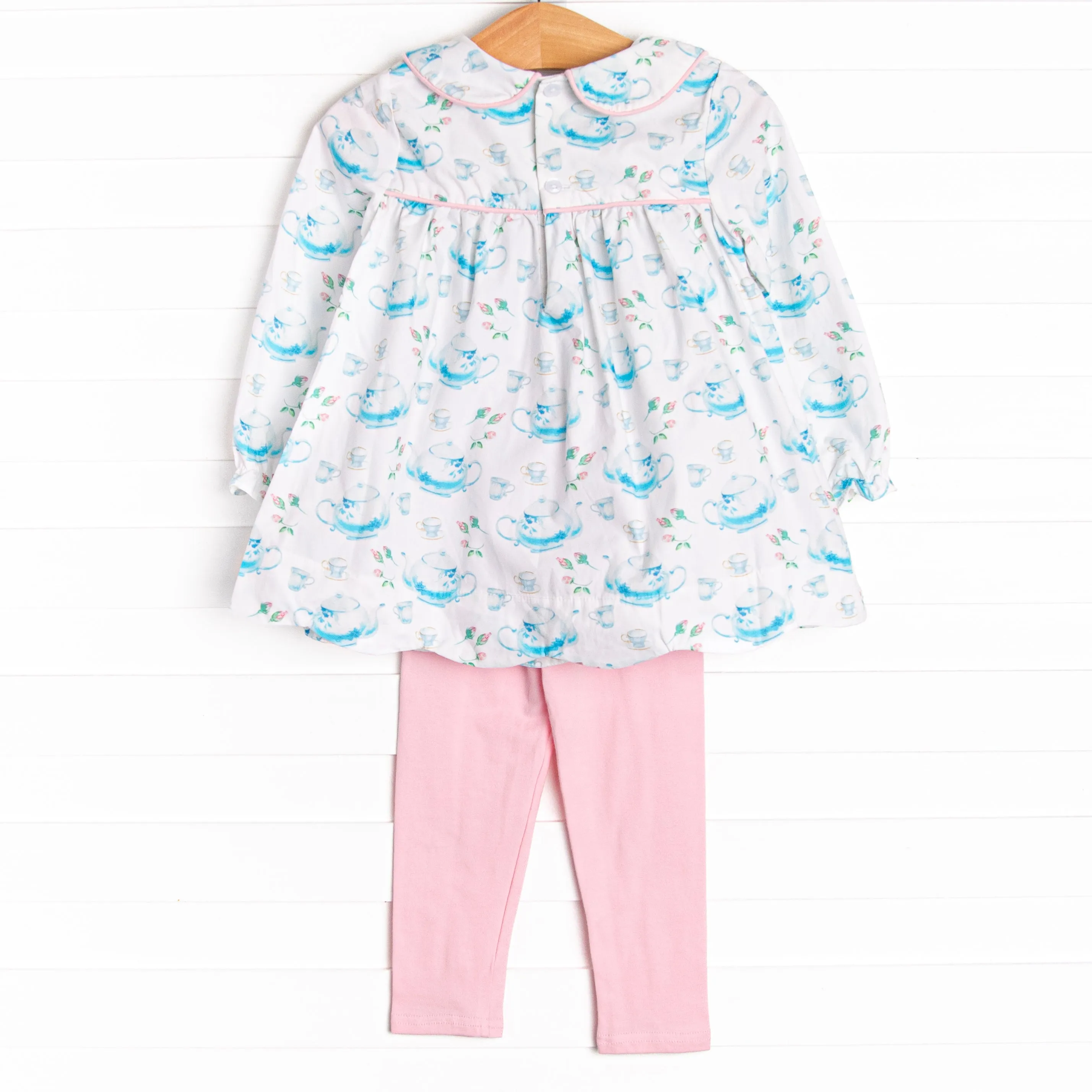Turquoise Tea Party Legging Set, Blue