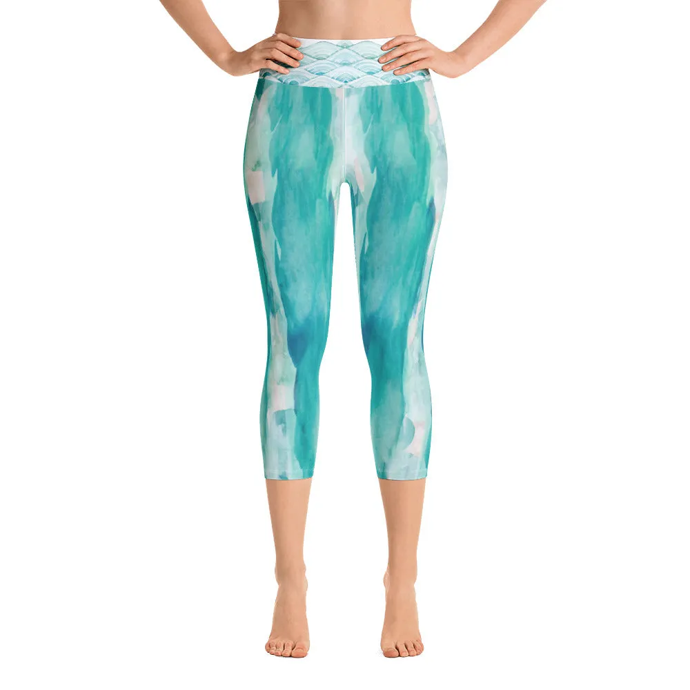 Turquoise Watercolor - Yoga Capri Leggings