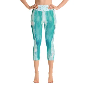 Turquoise Watercolor - Yoga Capri Leggings