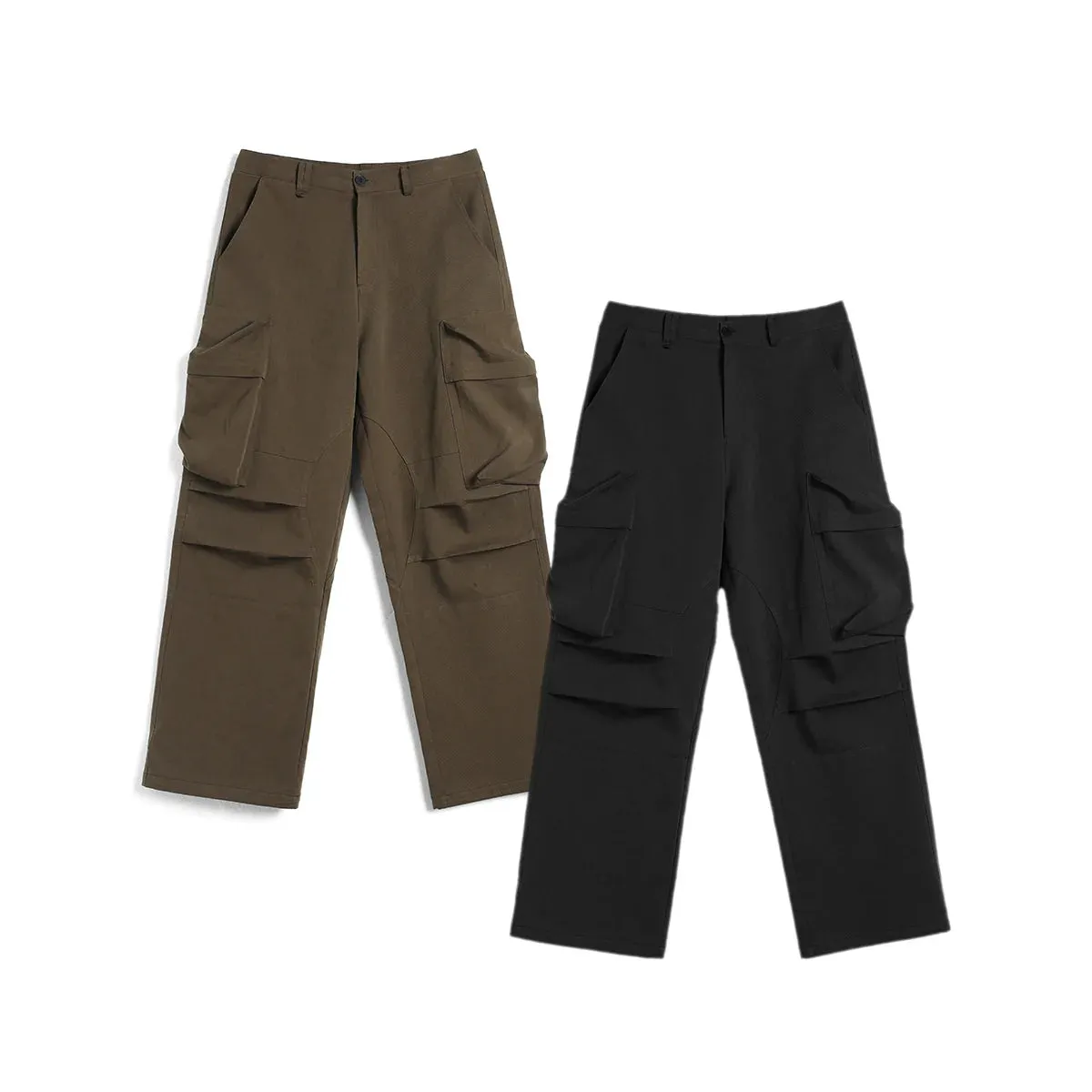 Two-Color Split Pleated Cargo Pants