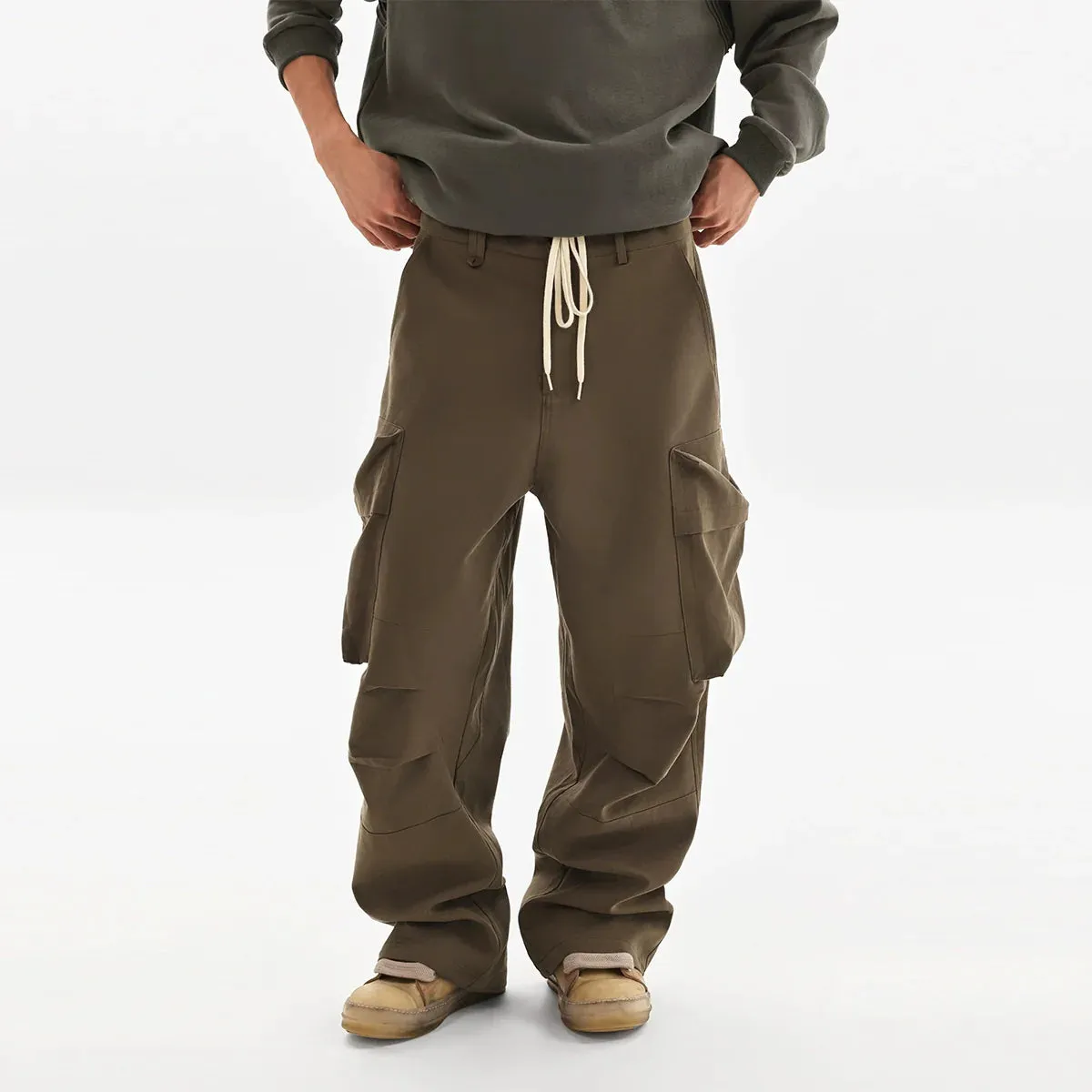 Two-Color Split Pleated Cargo Pants