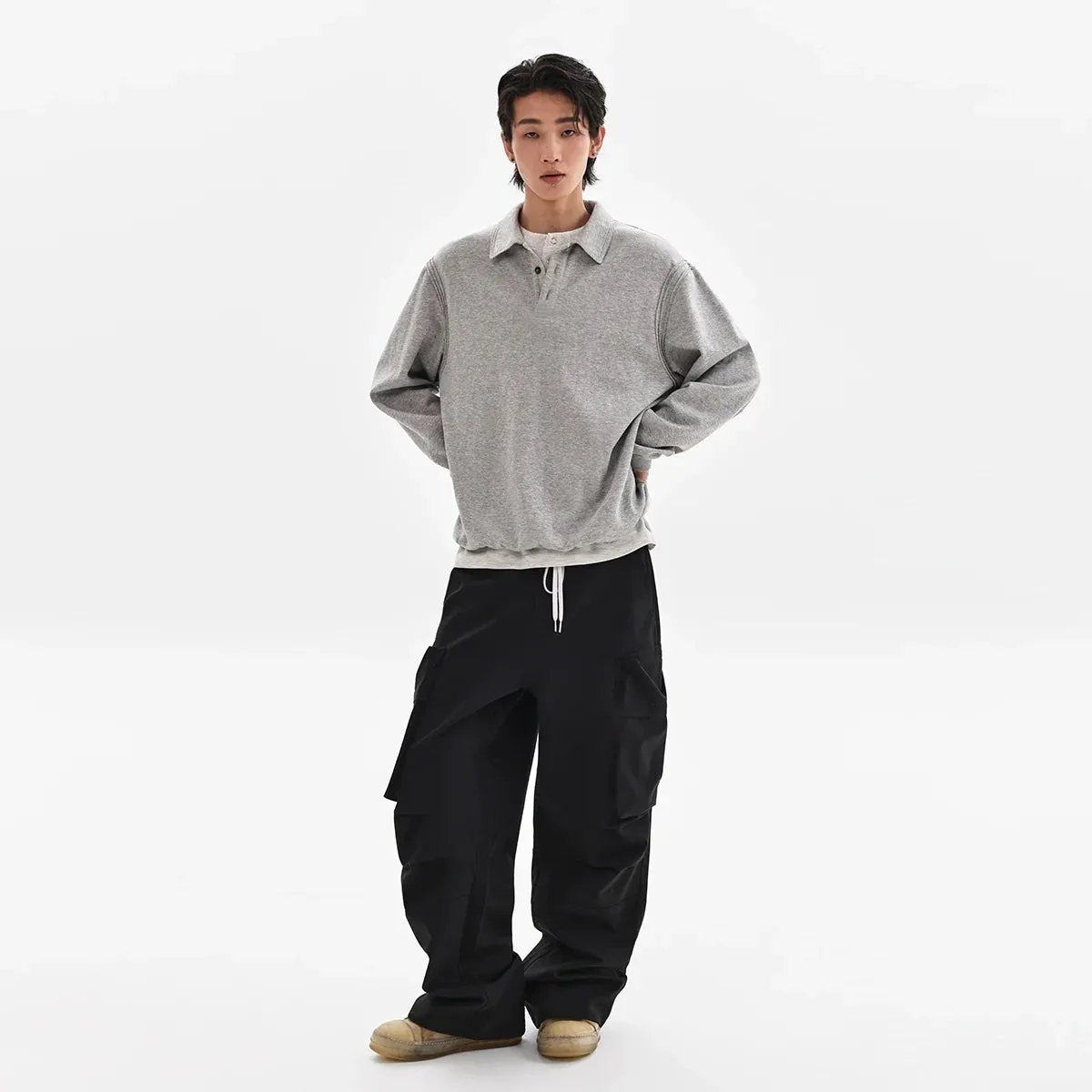 Two-Color Split Pleated Cargo Pants