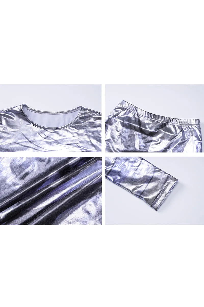 UI0215 Metallic Shirt and Skirt Set