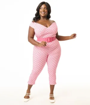 Unique Vintage Plus Size 1950s Pink & White Gingham Rachelle Capri Pants