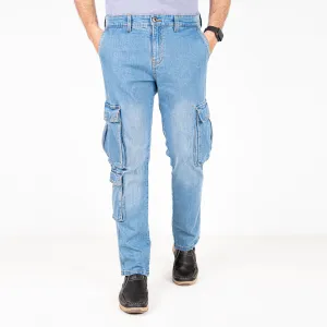 Urban7 Multi-Pocket Denim Cargo Pants - Light Blue