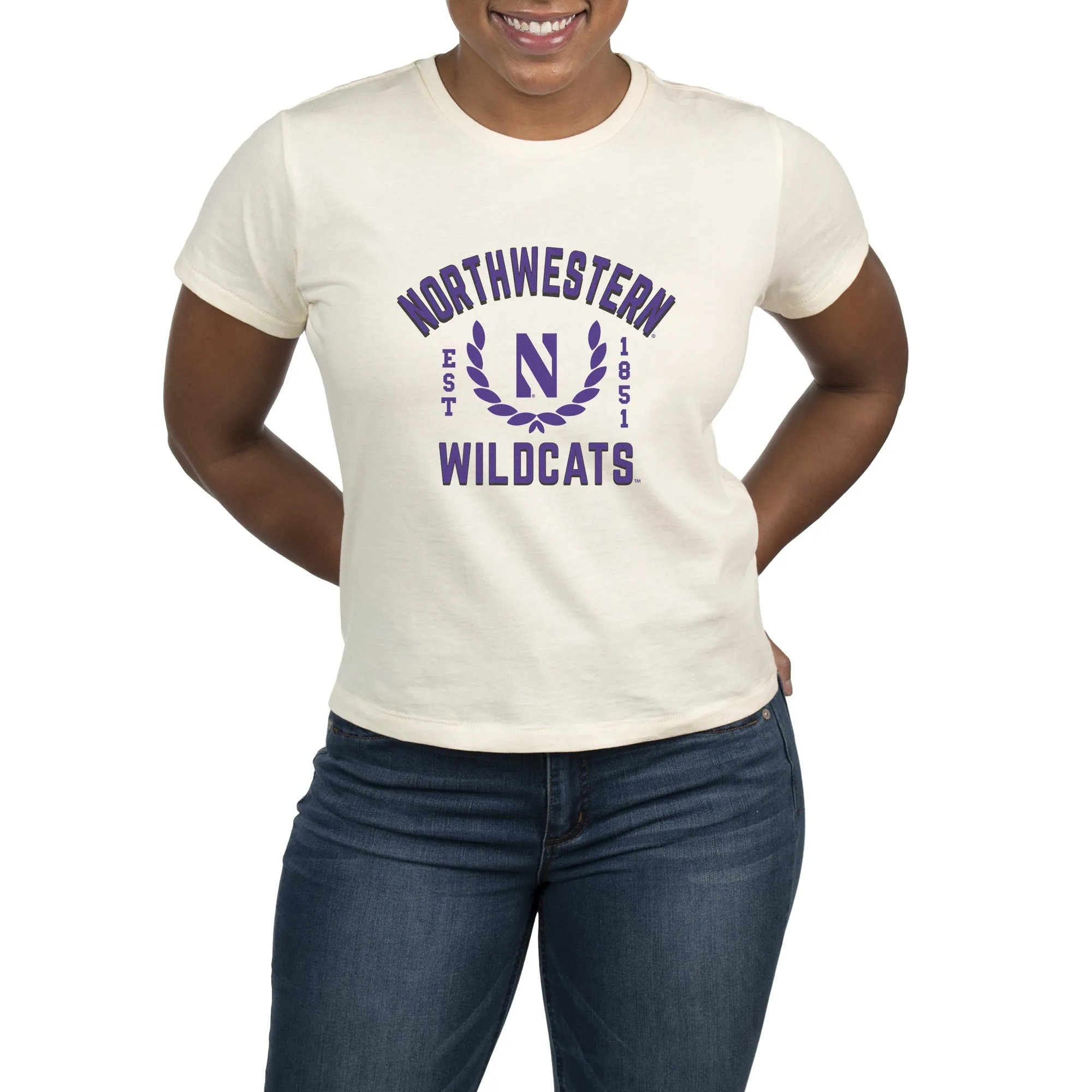 USCAPE Northwestern University Academy High Waisted Tee, Vintage White