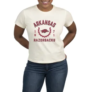 USCAPE University of Arkansas Academy High Waisted Tee, Vintage White
