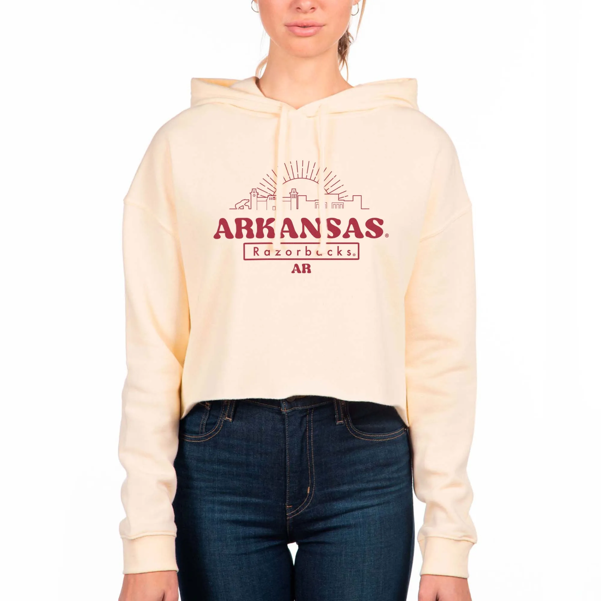 USCAPE University of Arkansas Old School Crop Hoodie, Bone