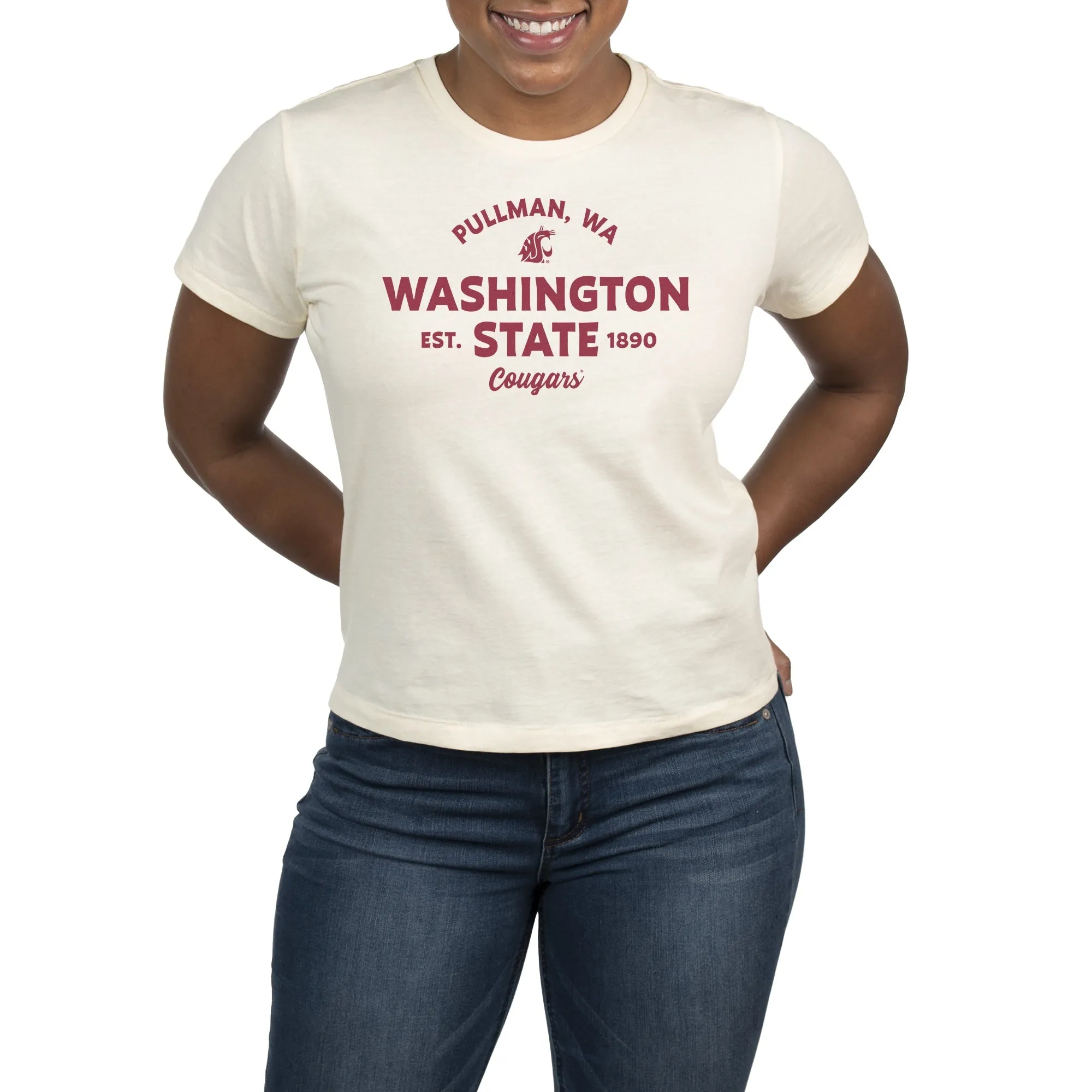 USCAPE Washington State University Banner High Waisted Tee, Vintage White