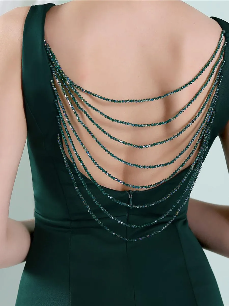 V-neck Solid Cutout Back Chain Prom Dress MYC2012