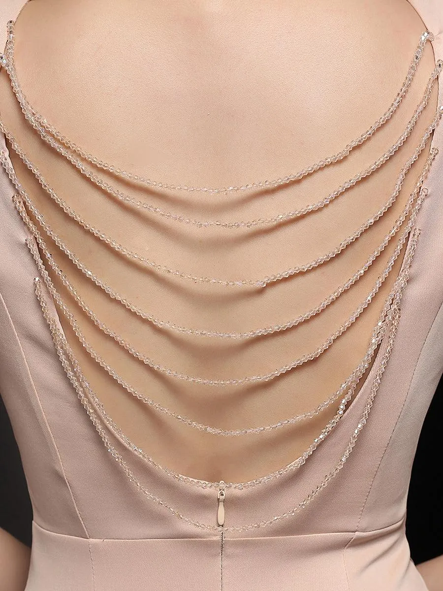 V-neck Solid Cutout Back Chain Prom Dress MYC2012