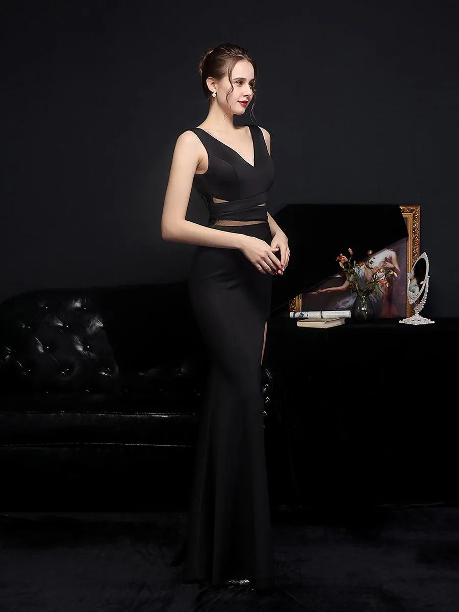 V-neck Solid Cutout Back Chain Prom Dress MYC2012