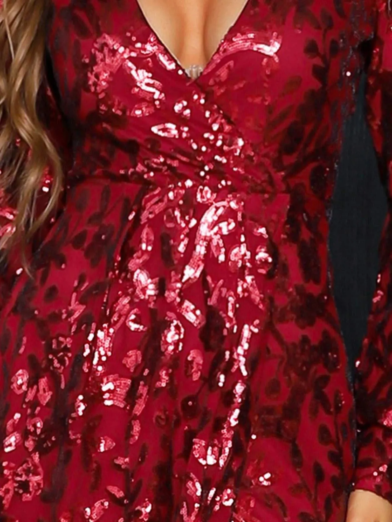 V-neck Split Sequin Wedding Guest Dress M01207