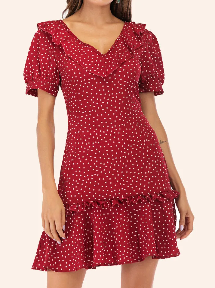 V-neck Wooden Ear Back Strap Slimming Dress