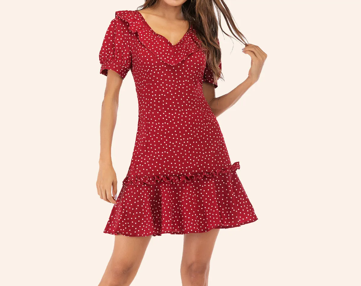 V-neck Wooden Ear Back Strap Slimming Dress