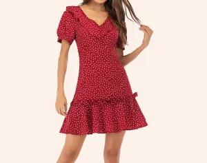 V-neck Wooden Ear Back Strap Slimming Dress