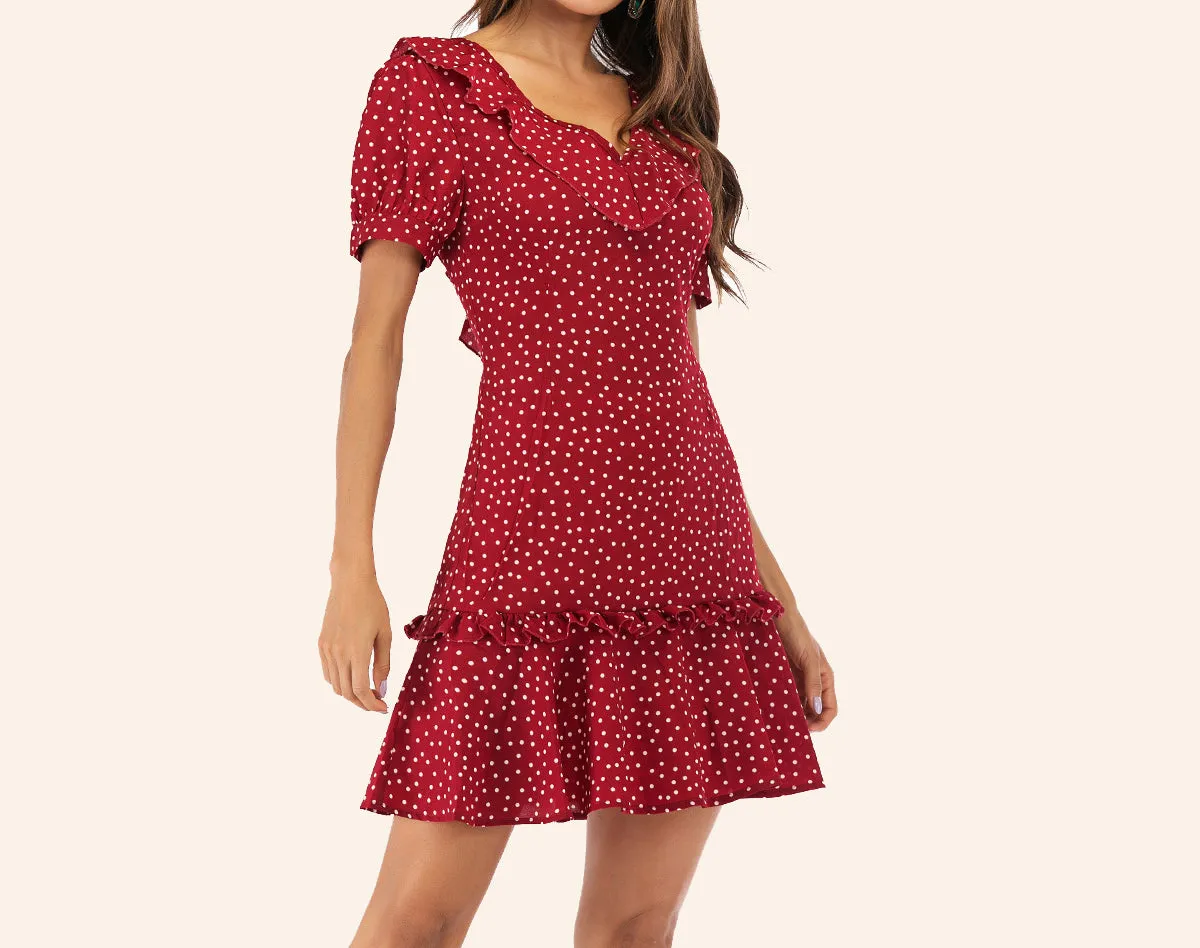 V-neck Wooden Ear Back Strap Slimming Dress