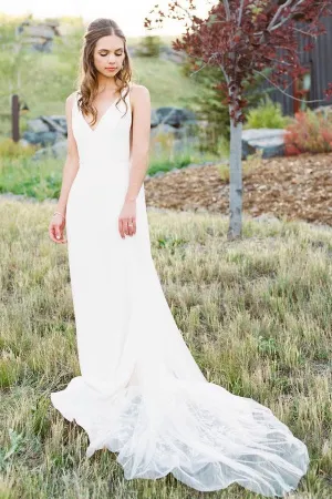 V-shape Lace Train Summer Bridal Dresses Wedding 2020