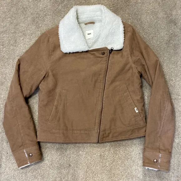 Vans Tan Corduroy Sherpa Lined Moto Jacket Size XS