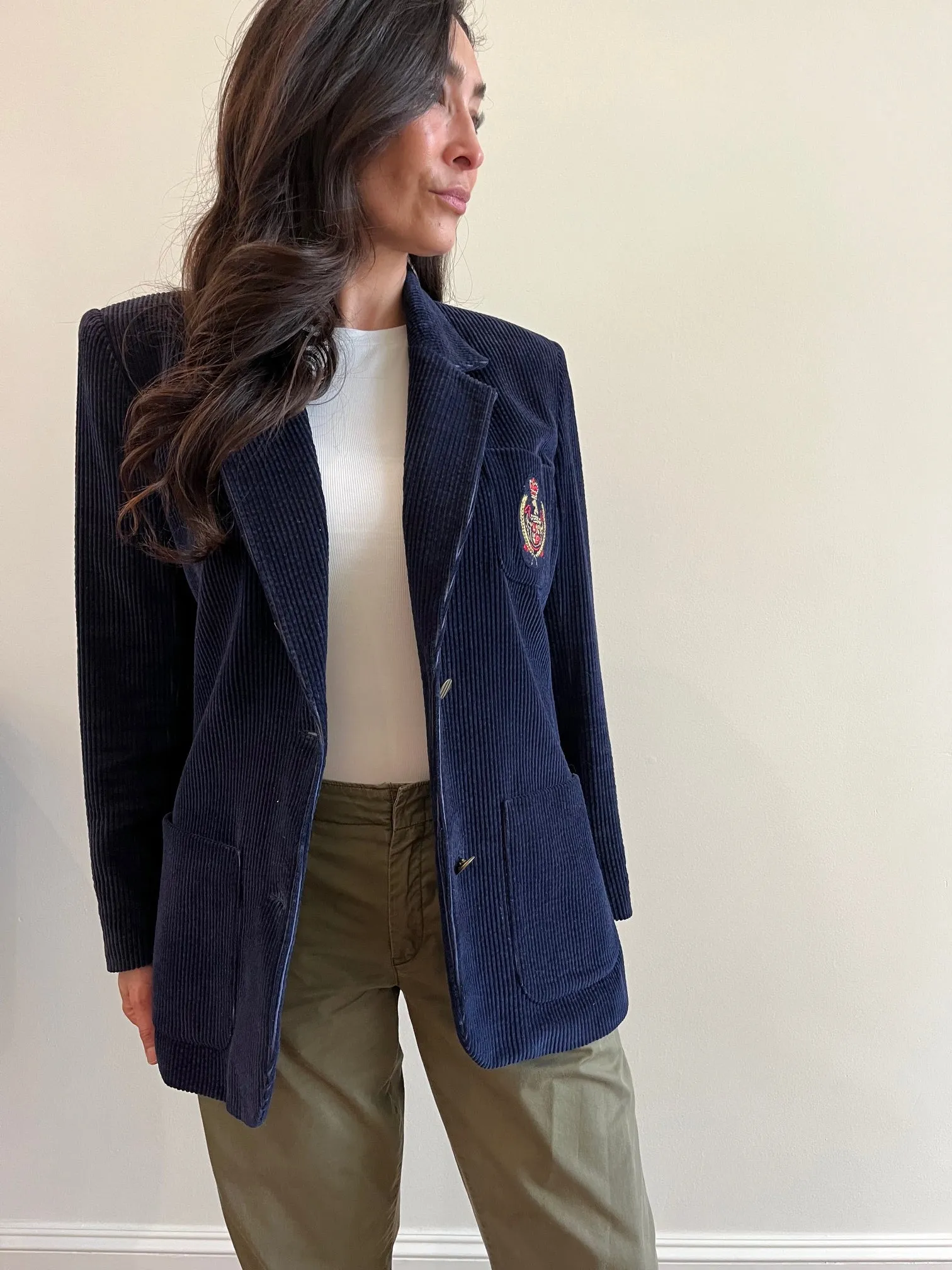 Varsity crest corduroy blazer