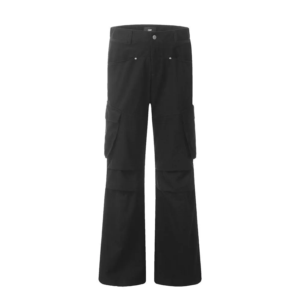 Vibe Trendy Brand Solid Color Tooling Straight Pants Men's European And American Street Design Pleated Loose Pocket Casual Pants