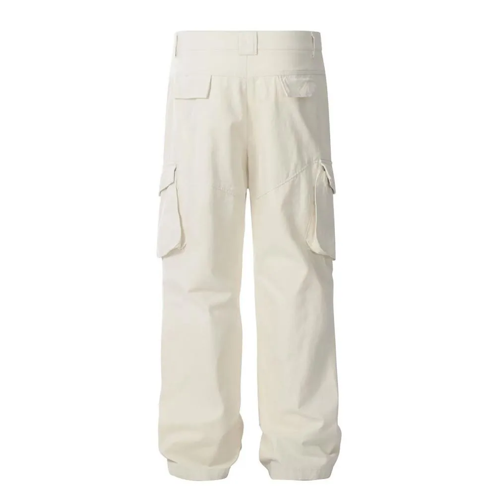 Vibe Trendy Brand Solid Color Tooling Straight Pants Men's European And American Street Design Pleated Loose Pocket Casual Pants
