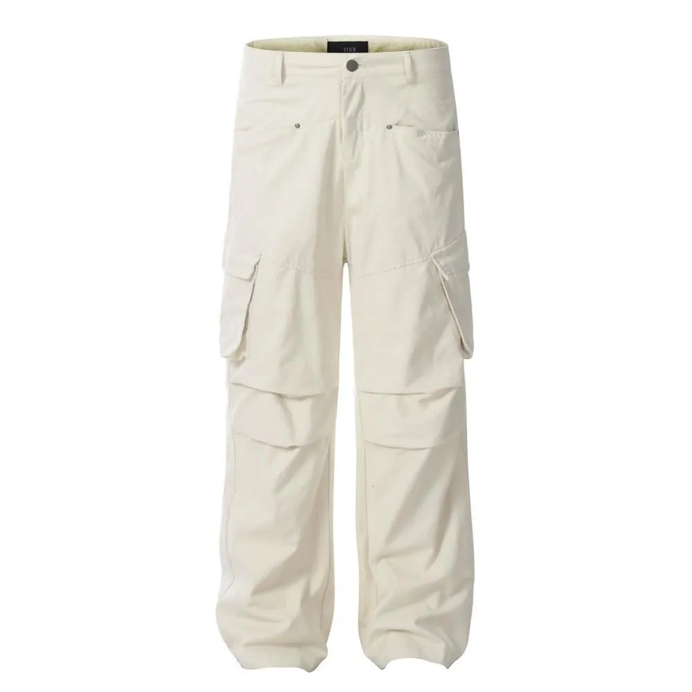 Vibe Trendy Brand Solid Color Tooling Straight Pants Men's European And American Street Design Pleated Loose Pocket Casual Pants