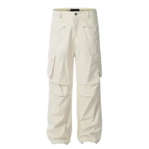 Vibe Trendy Brand Solid Color Tooling Straight Pants Men's European And American Street Design Pleated Loose Pocket Casual Pants