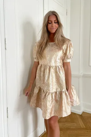 VilmaIC Kjole - Guld Med Rosa Print
