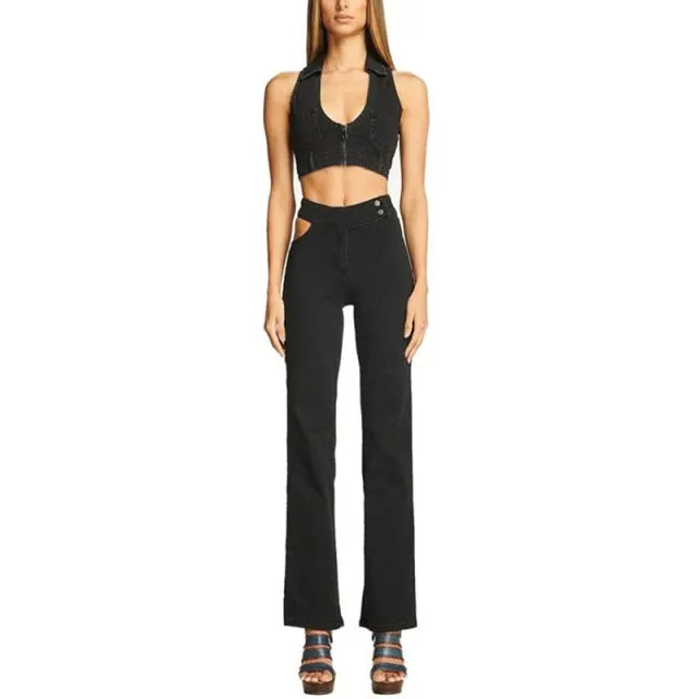 Vintage Fashion Denim Tank Top Women Hot Skinny Crop Tops