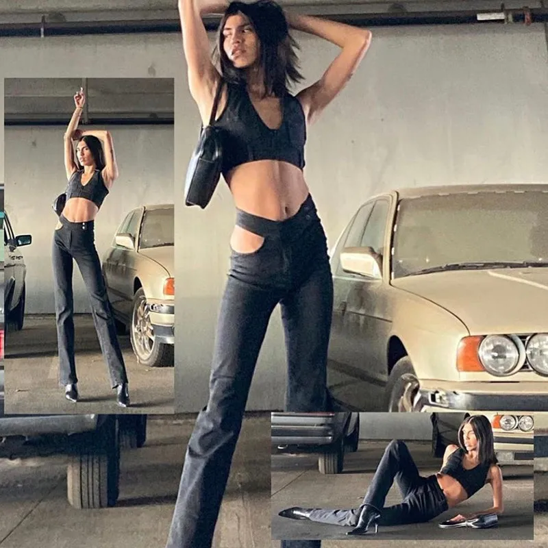 Vintage Fashion Denim Tank Top Women Hot Skinny Crop Tops