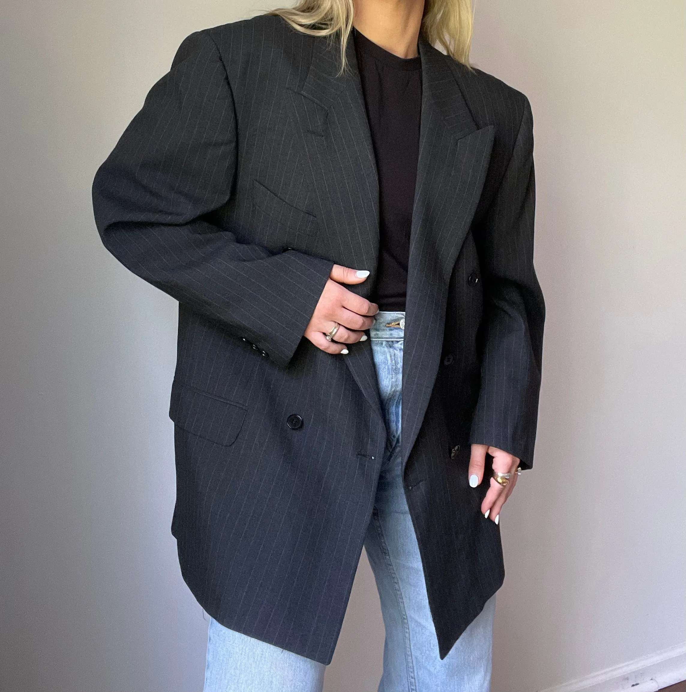 Vintage Grey Oversized Pinstripe Blazer